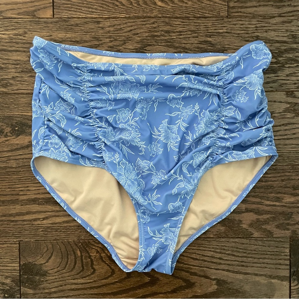 Kortni Jeane maternity swim bottoms large blue and white print